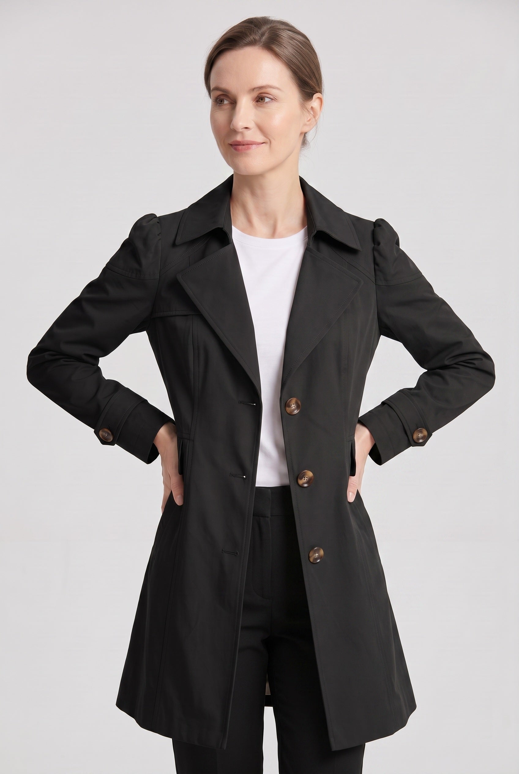 Women's Single Breasted Trench Coat with Lapel Collar and Pockets