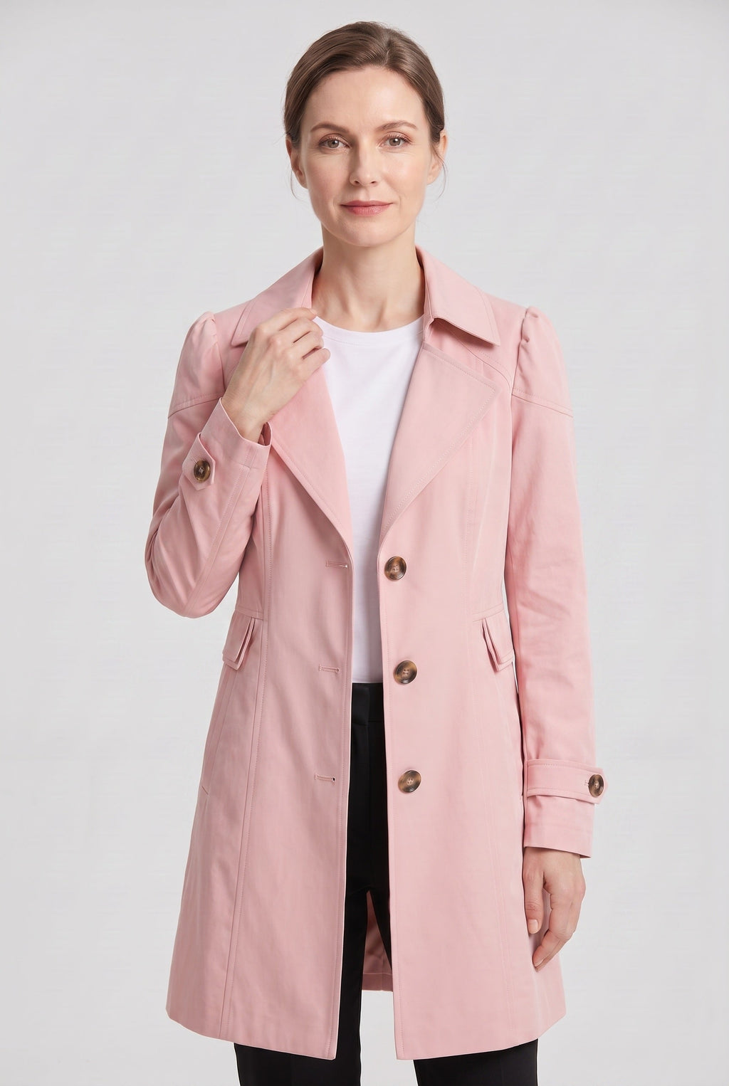 Women's Single Breasted Trench Coat with Lapel Collar and Pockets