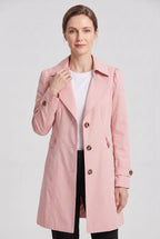 Women's Single Breasted Trench Coat with Lapel Collar and Pockets