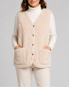 Women's Sherpa Fleece Gilet with Button Front and Patch Pockets