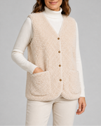 Women's Sherpa Fleece Gilet with Button Front and Patch Pockets