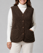 Women's Sherpa Fleece Gilet with Button Front and Patch Pockets