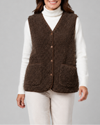 Women's Sherpa Fleece Gilet with Button Front and Patch Pockets