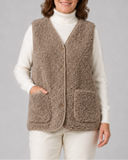 Women's Sherpa Fleece Gilet with Button Front and Patch Pockets