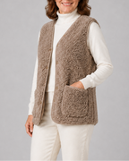 Women's Sherpa Fleece Gilet with Button Front and Patch Pockets