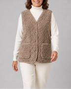 Women's Sherpa Fleece Gilet with Button Front and Patch Pockets