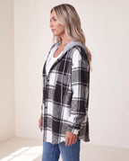 Women's Plaid Check Hooded Button Up Jacket