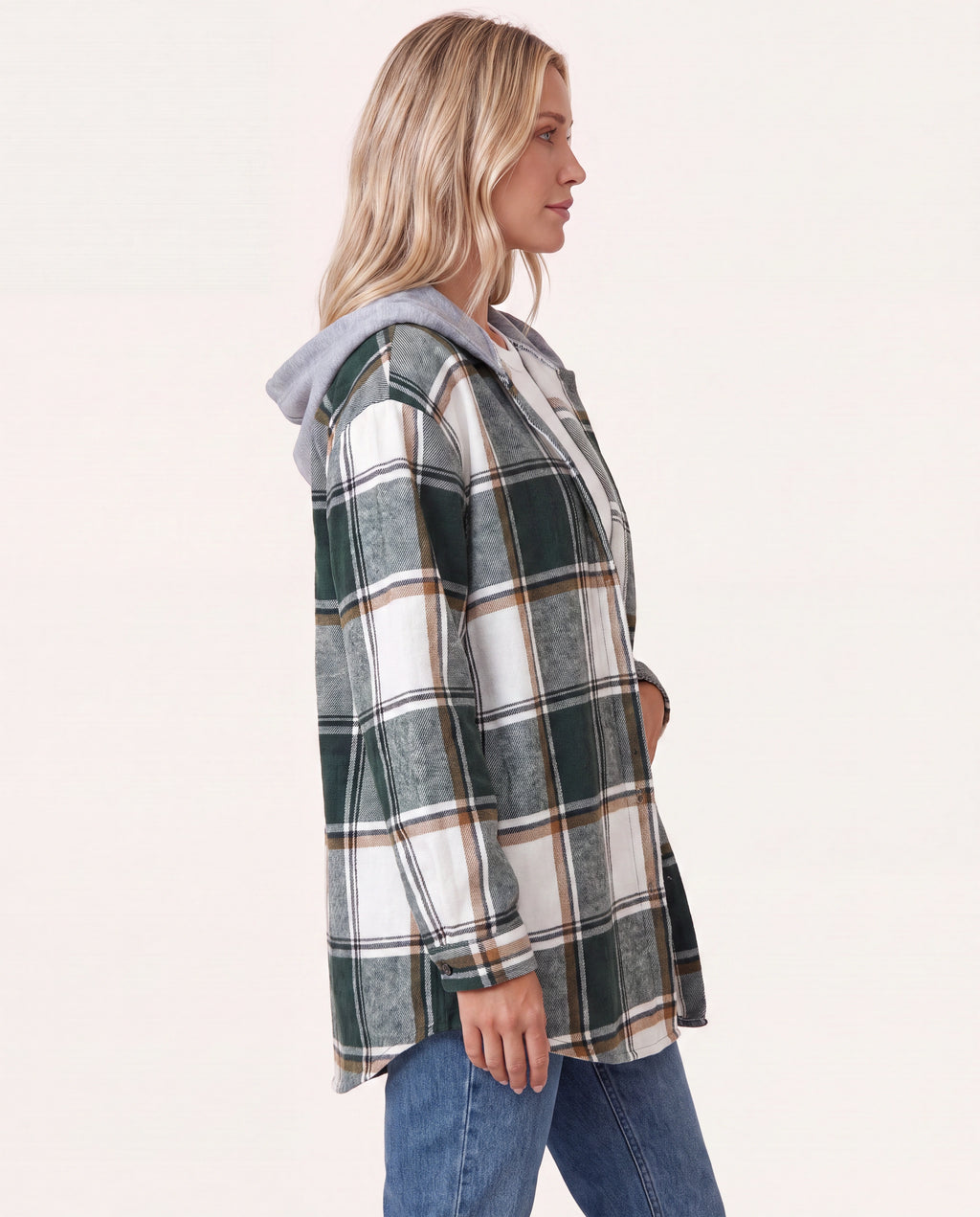 Women's Plaid Check Hooded Button Up Jacket