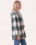 Women's Plaid Check Hooded Button Up Jacket