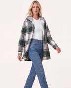 Women's Plaid Check Hooded Button Up Jacket