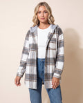 Women's Plaid Check Hooded Button Up Jacket
