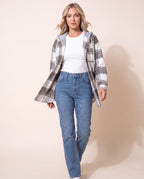 Women's Plaid Check Hooded Button Up Jacket