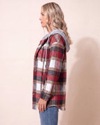Women's Plaid Check Hooded Button Up Jacket