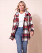 Women's Plaid Check Hooded Button Up Jacket