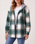 Women's Plaid Check Hooded Drawstring Shacket Jacket