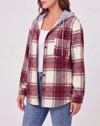 Women's Plaid Check Hooded Drawstring Shacket Jacket