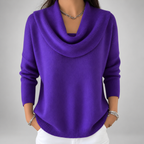 Women's Cowl Neck Knit Jumper with Curved Hem