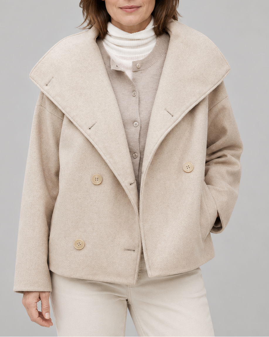 Women's Short Double Breasted Coat with Wide Lapel Collar