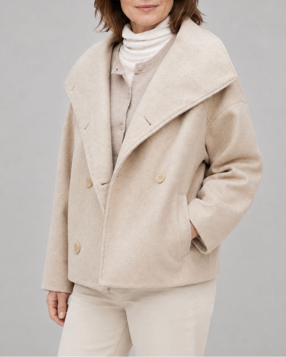Women's Short Double Breasted Coat with Wide Lapel Collar