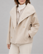 Women's Short Double Breasted Coat with Wide Lapel Collar