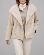 Women's Short Double Breasted Coat with Wide Lapel Collar