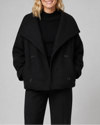 Women's Short Double Breasted Coat with Wide Lapel Collar