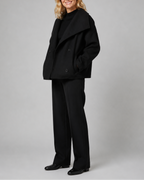 Women's Short Double Breasted Coat with Wide Lapel Collar