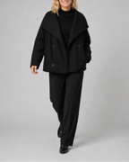 Women's Short Double Breasted Coat with Wide Lapel Collar
