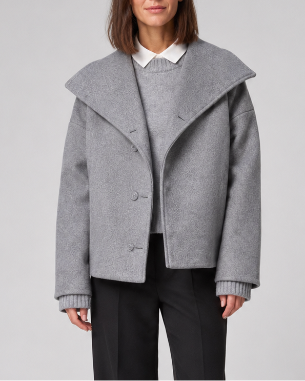Women's Short Double Breasted Coat with Wide Lapel Collar