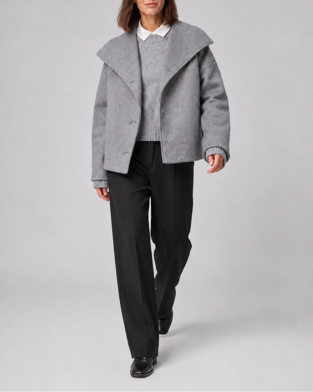 Women's Short Double Breasted Coat with Wide Lapel Collar