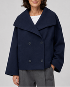 Women's Short Double Breasted Coat with Wide Lapel Collar