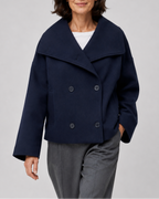 Women's Short Double Breasted Coat with Wide Lapel Collar