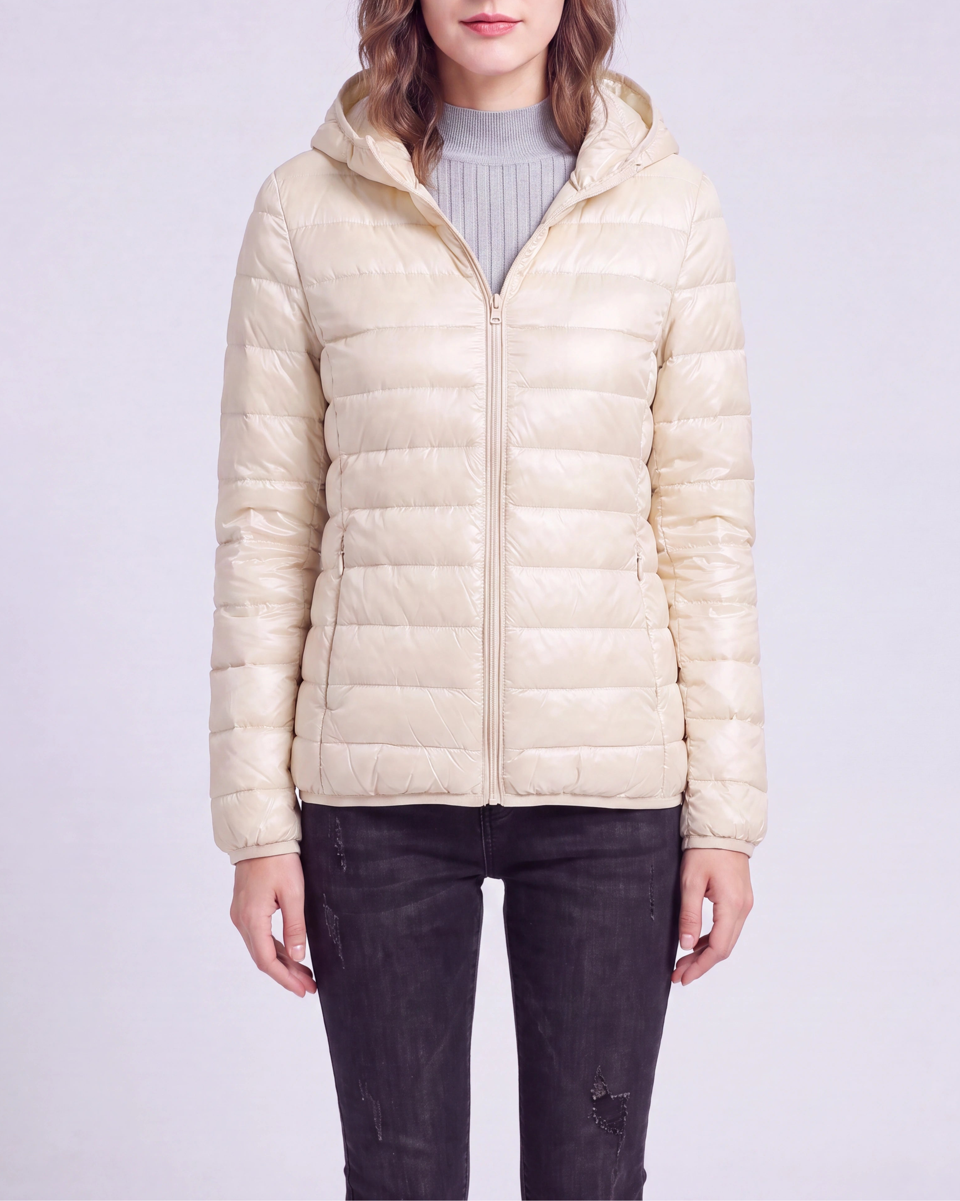 Women's Lightweight Hooded Zip Up Puffer Jacket