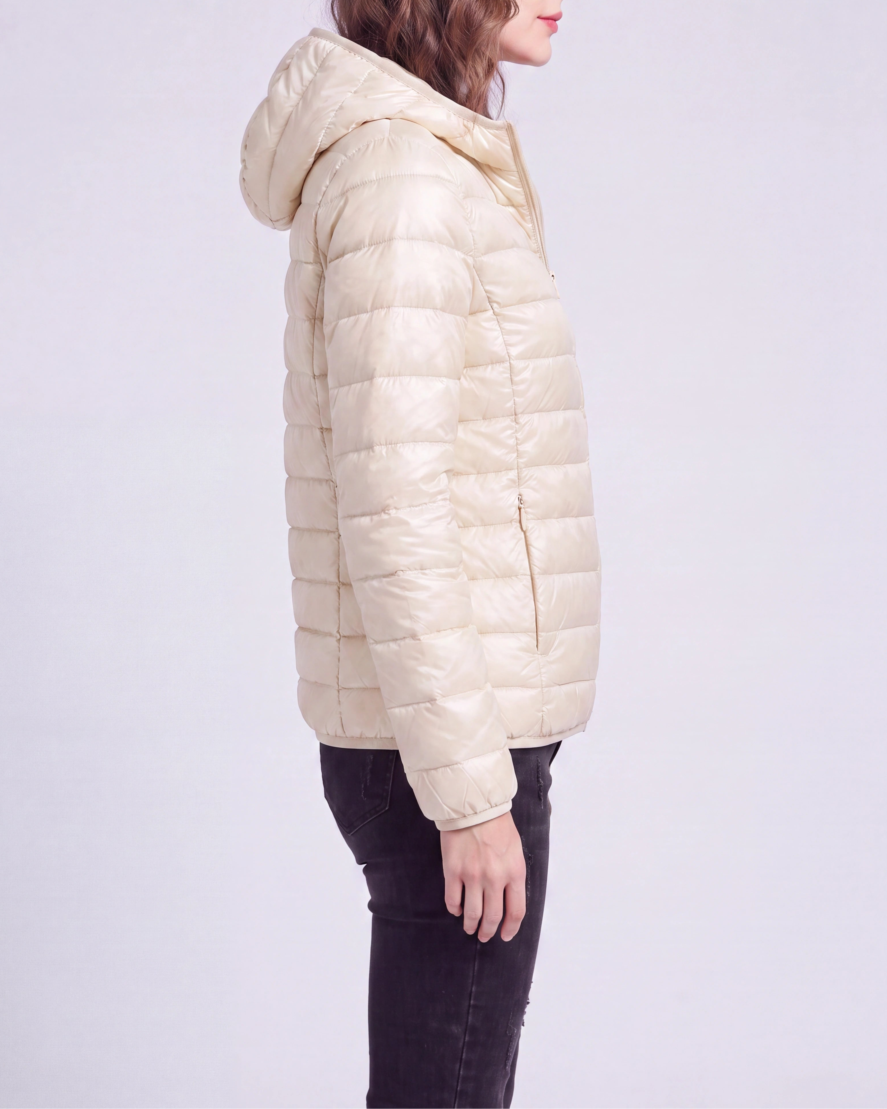 Women's Lightweight Hooded Zip Up Puffer Jacket
