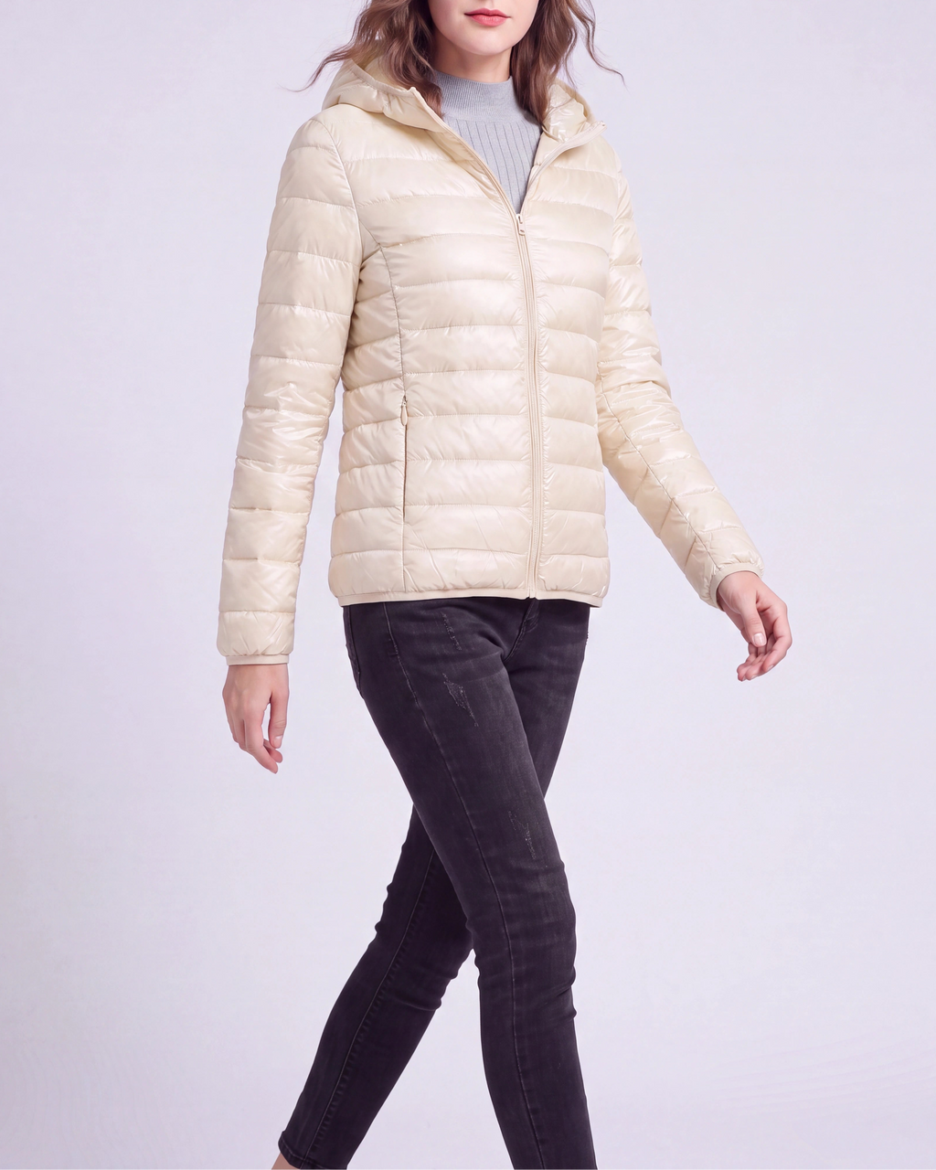 Women's Lightweight Hooded Zip Up Puffer Jacket