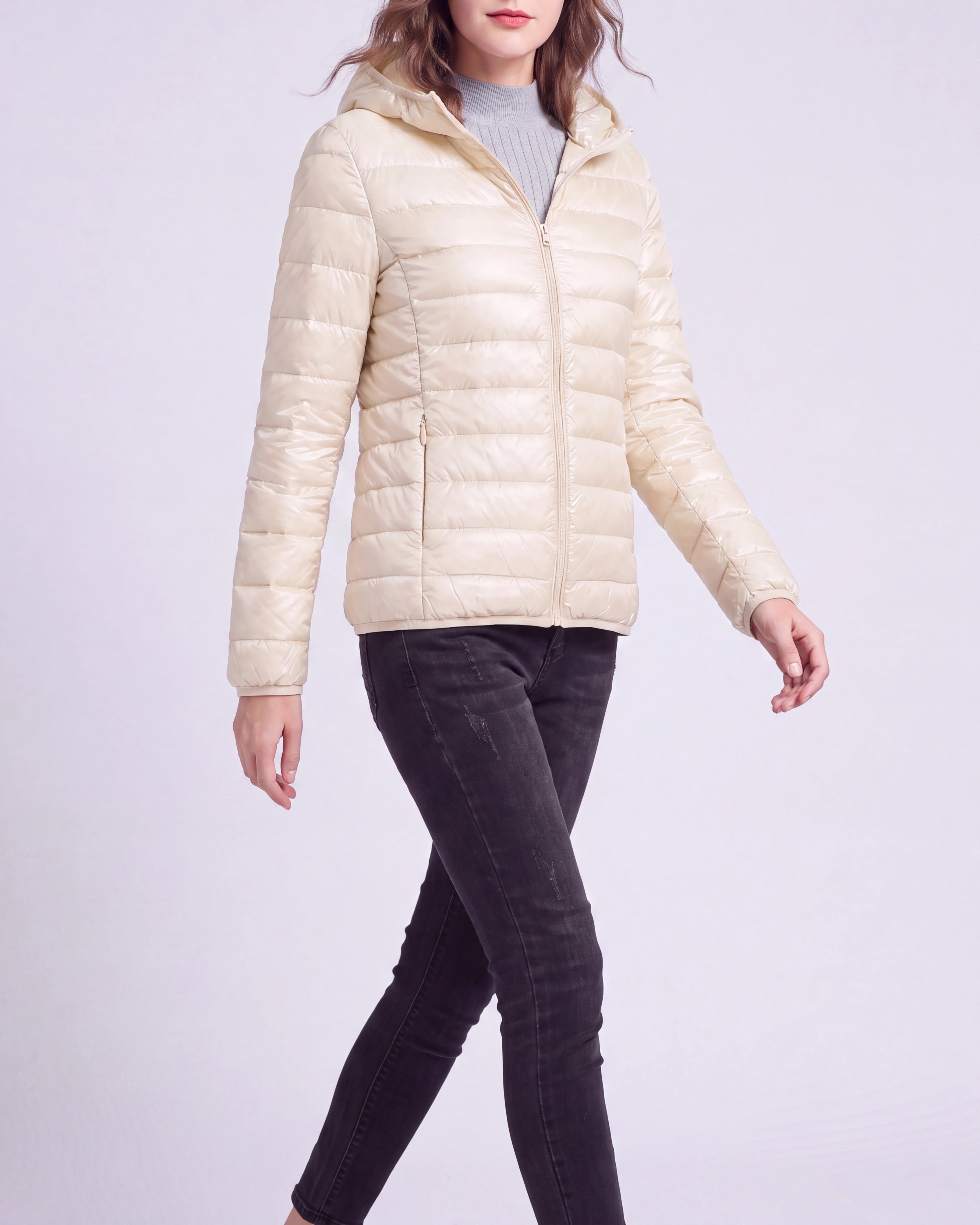 Women's Lightweight Hooded Zip Up Puffer Jacket