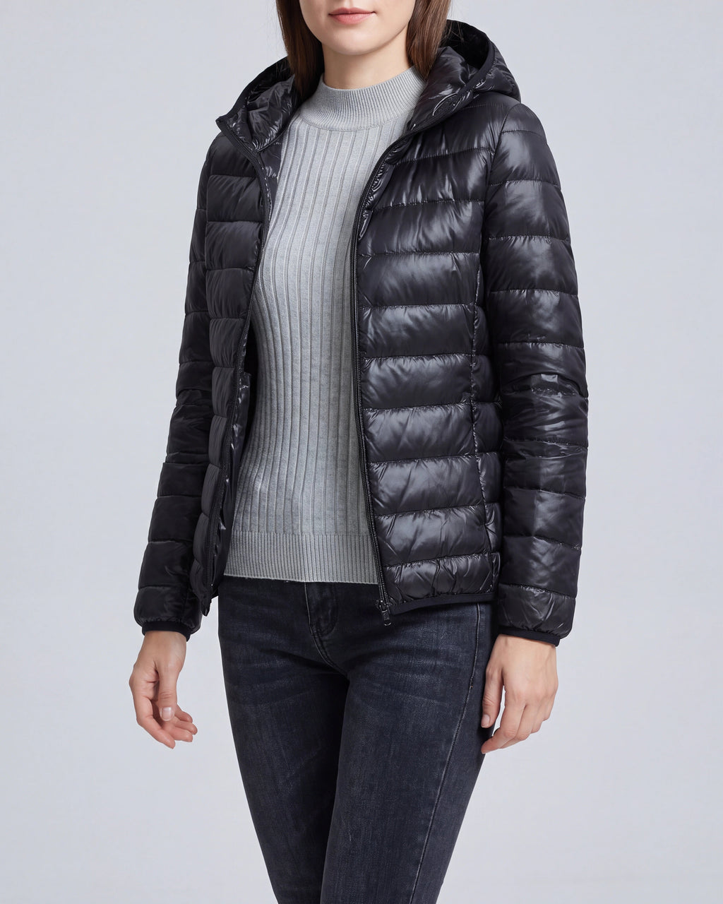 Women's Lightweight Hooded Zip Up Puffer Jacket