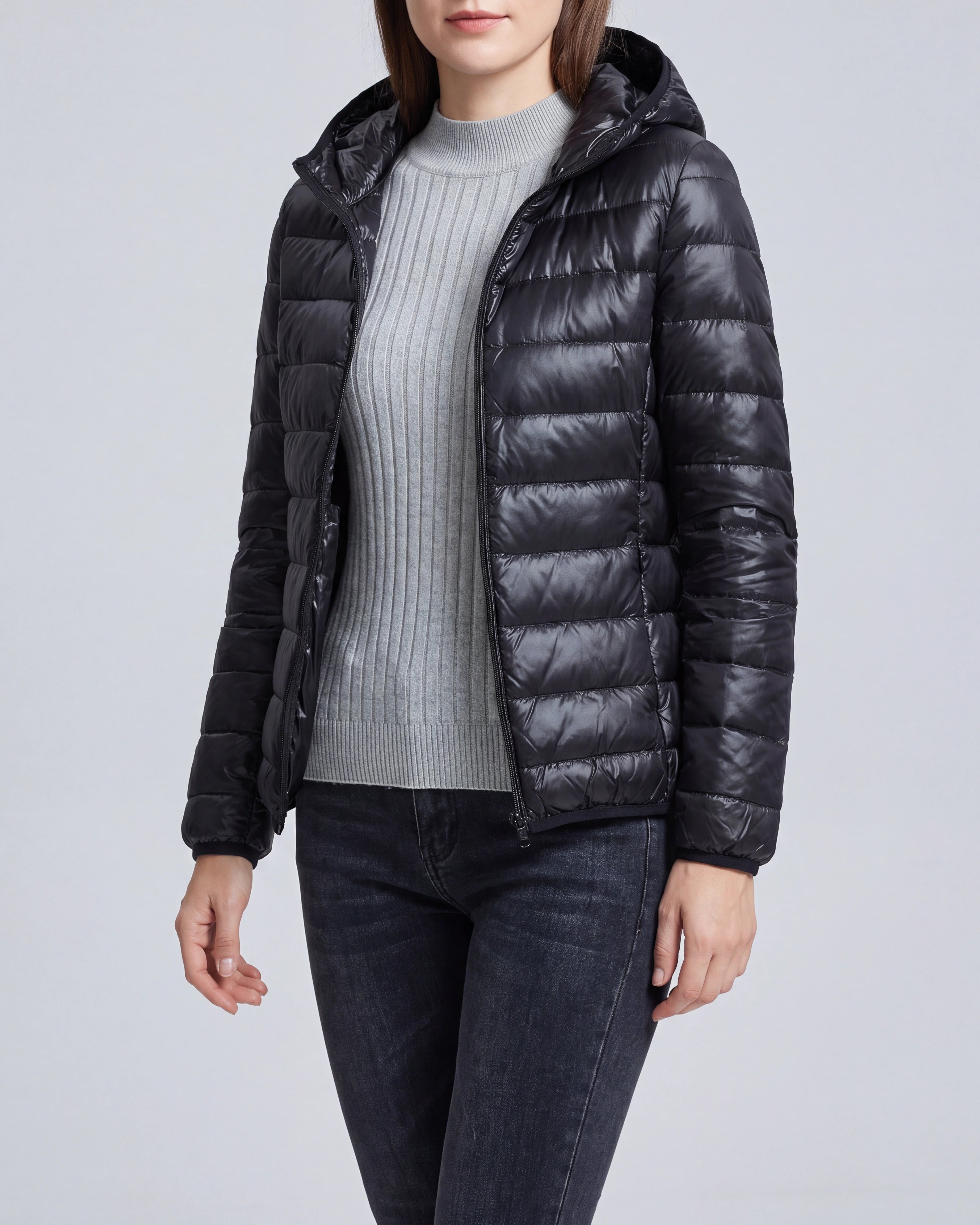 Women's Lightweight Hooded Zip Up Puffer Jacket