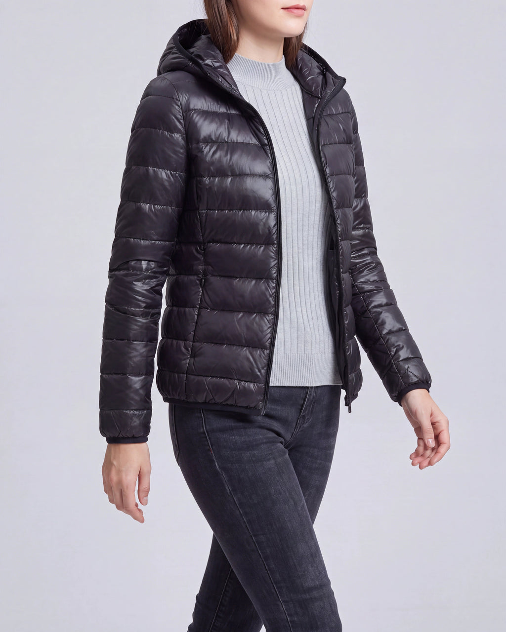 Women's Lightweight Hooded Zip Up Puffer Jacket