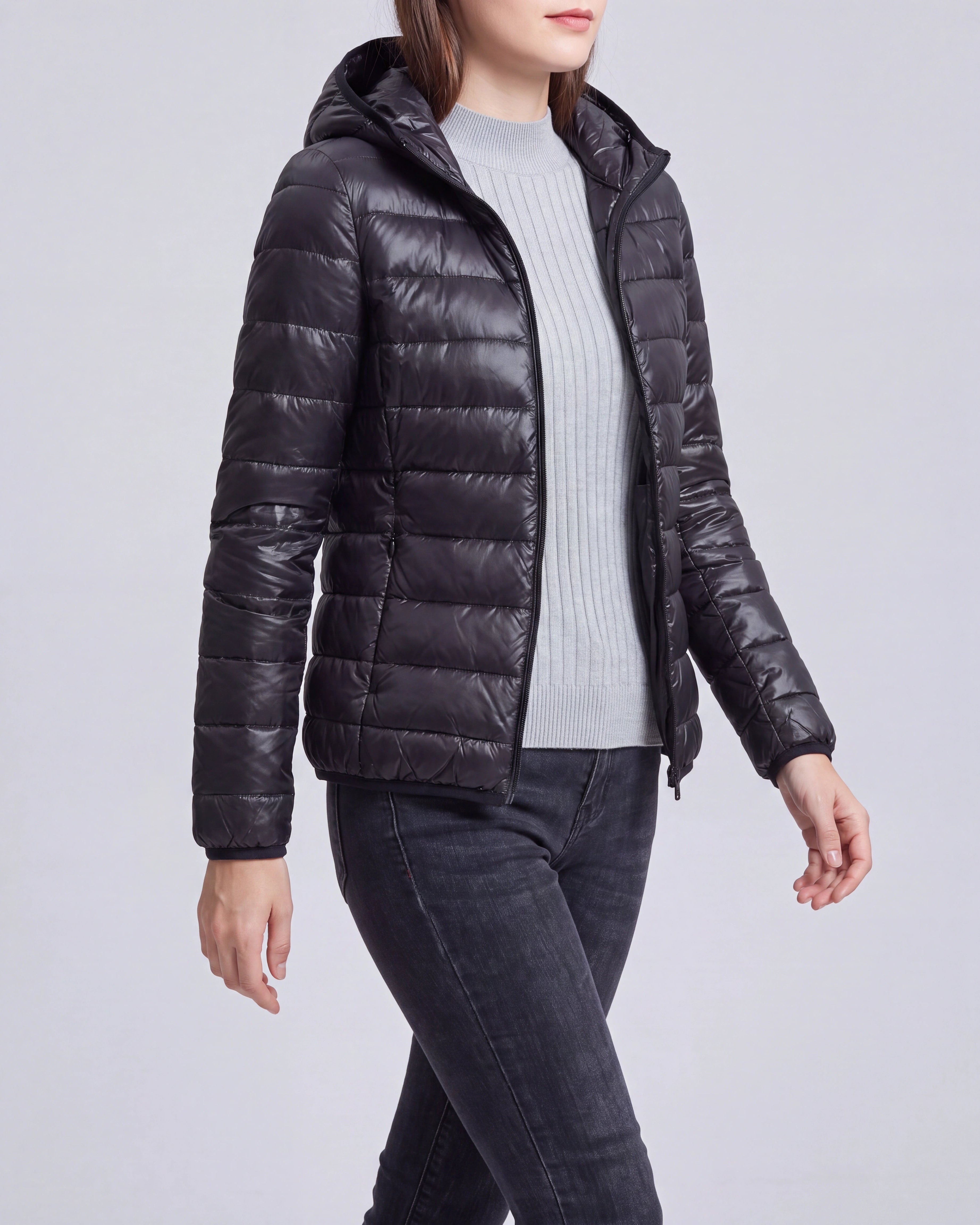 Women's Lightweight Hooded Zip Up Puffer Jacket