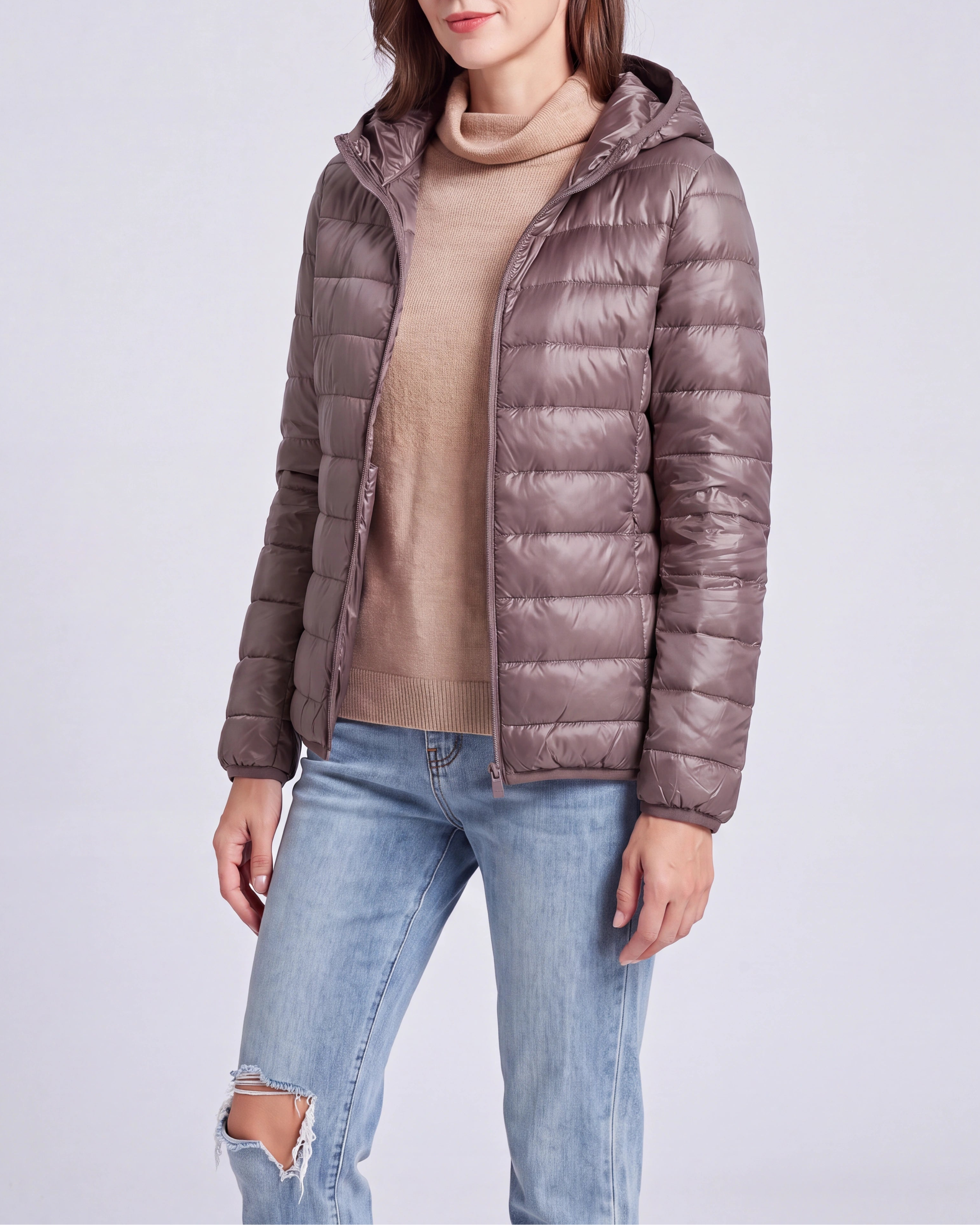 Women's Lightweight Hooded Zip Up Puffer Jacket