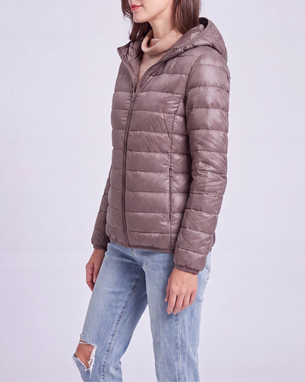 Women's Lightweight Hooded Zip Up Puffer Jacket