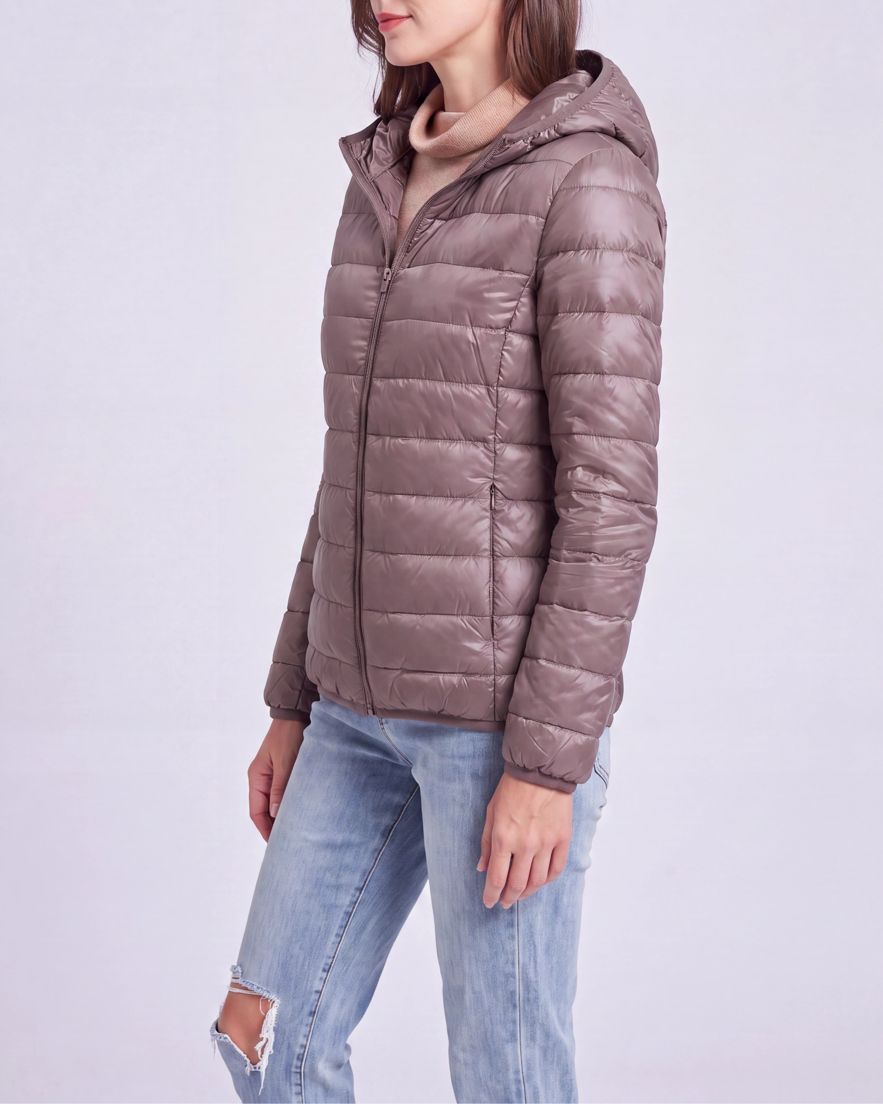 Women's Lightweight Hooded Zip Up Puffer Jacket