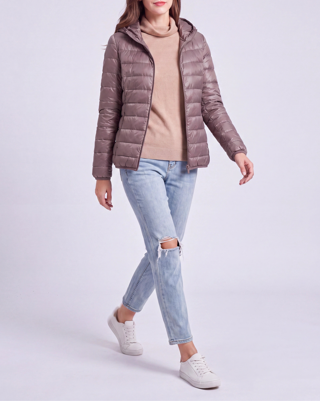 Women's Lightweight Hooded Zip Up Puffer Jacket