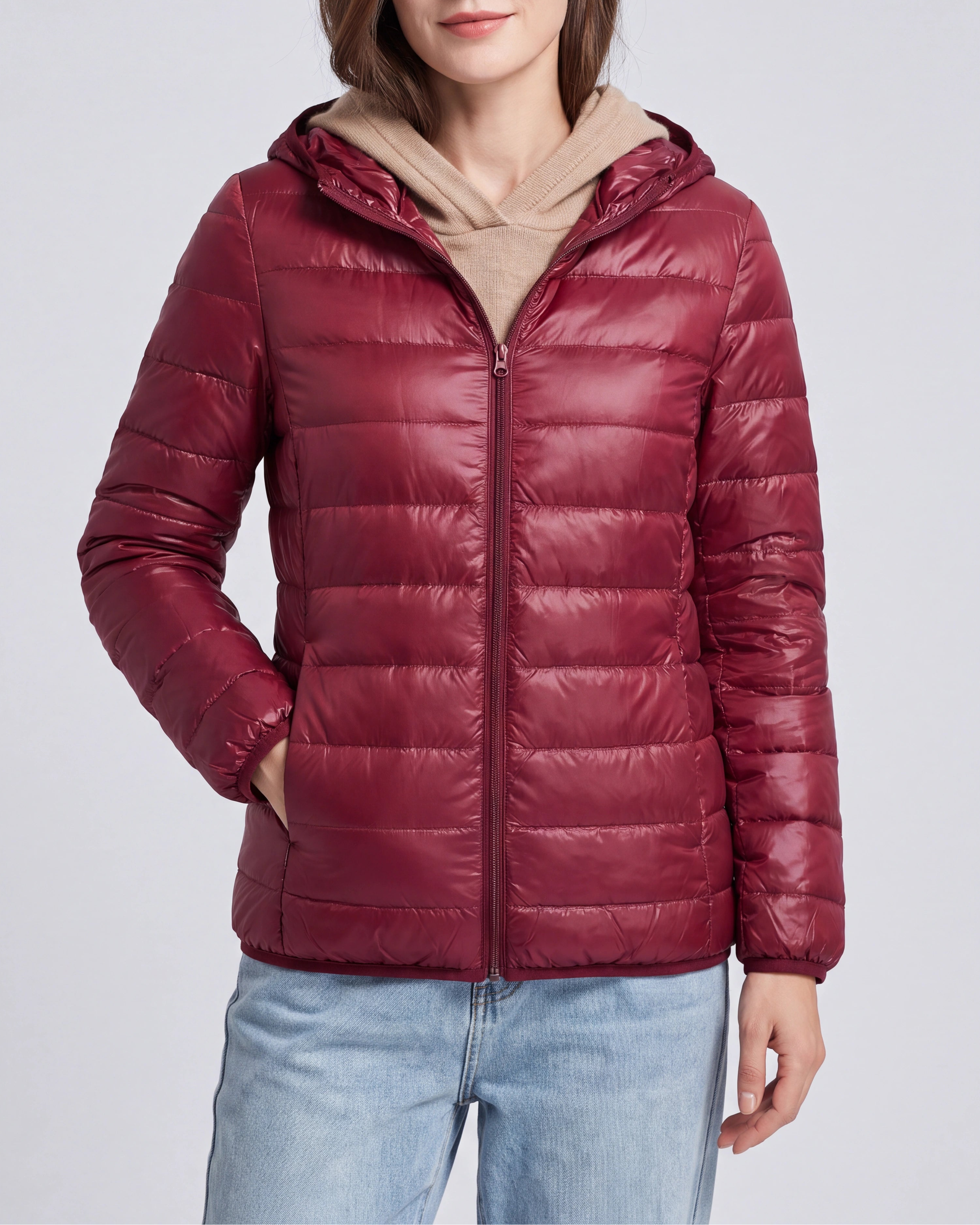 Women's Lightweight Hooded Zip Up Puffer Jacket