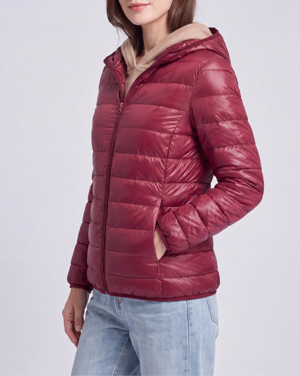 Women's Lightweight Hooded Zip Up Puffer Jacket