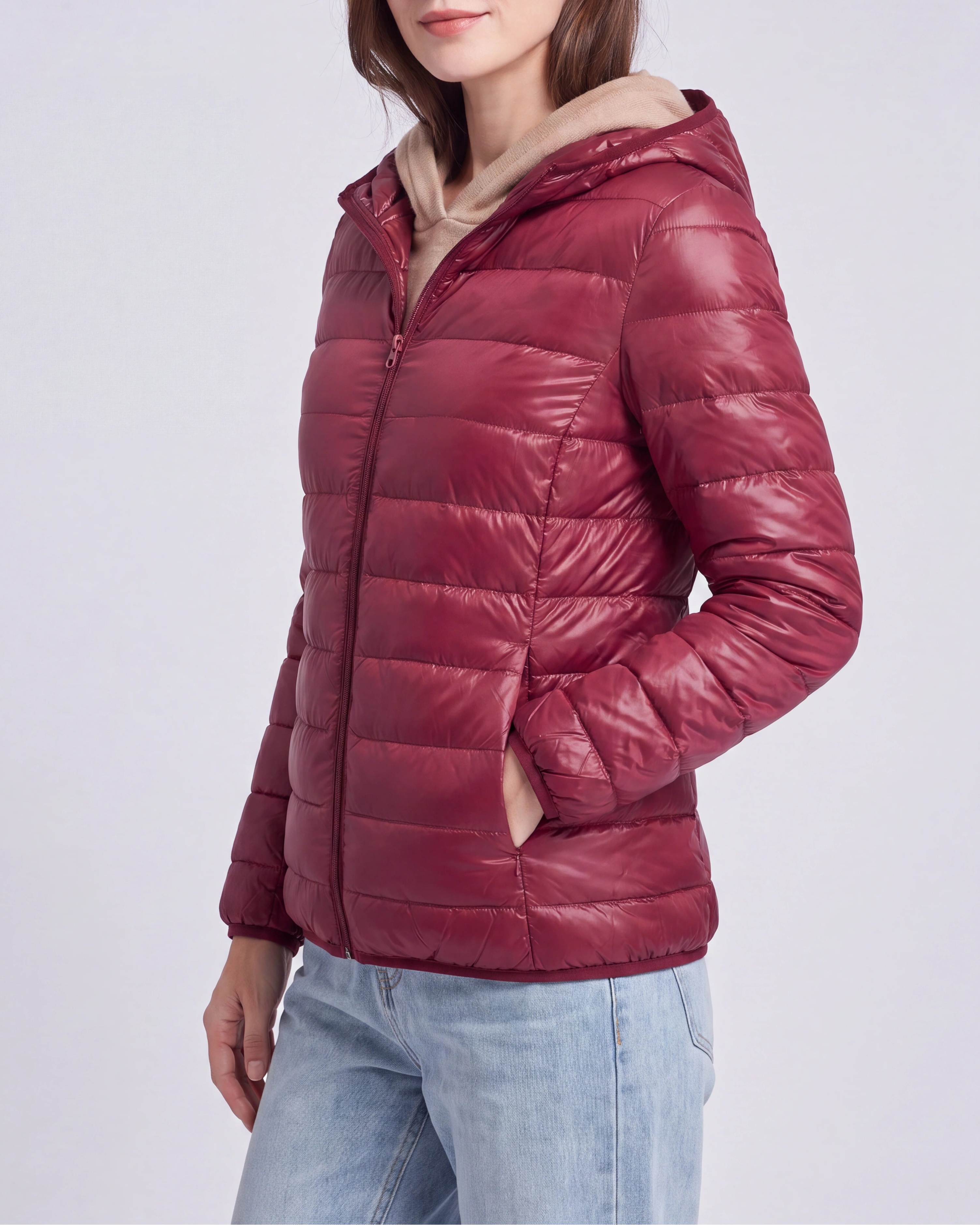 Women's Lightweight Hooded Zip Up Puffer Jacket