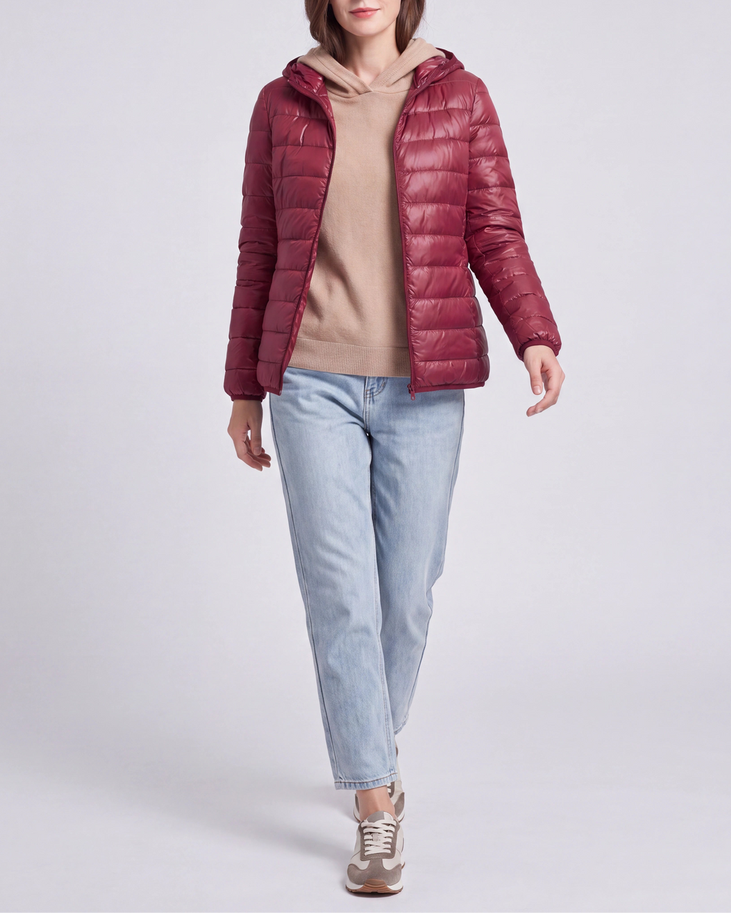 Women's Lightweight Hooded Zip Up Puffer Jacket