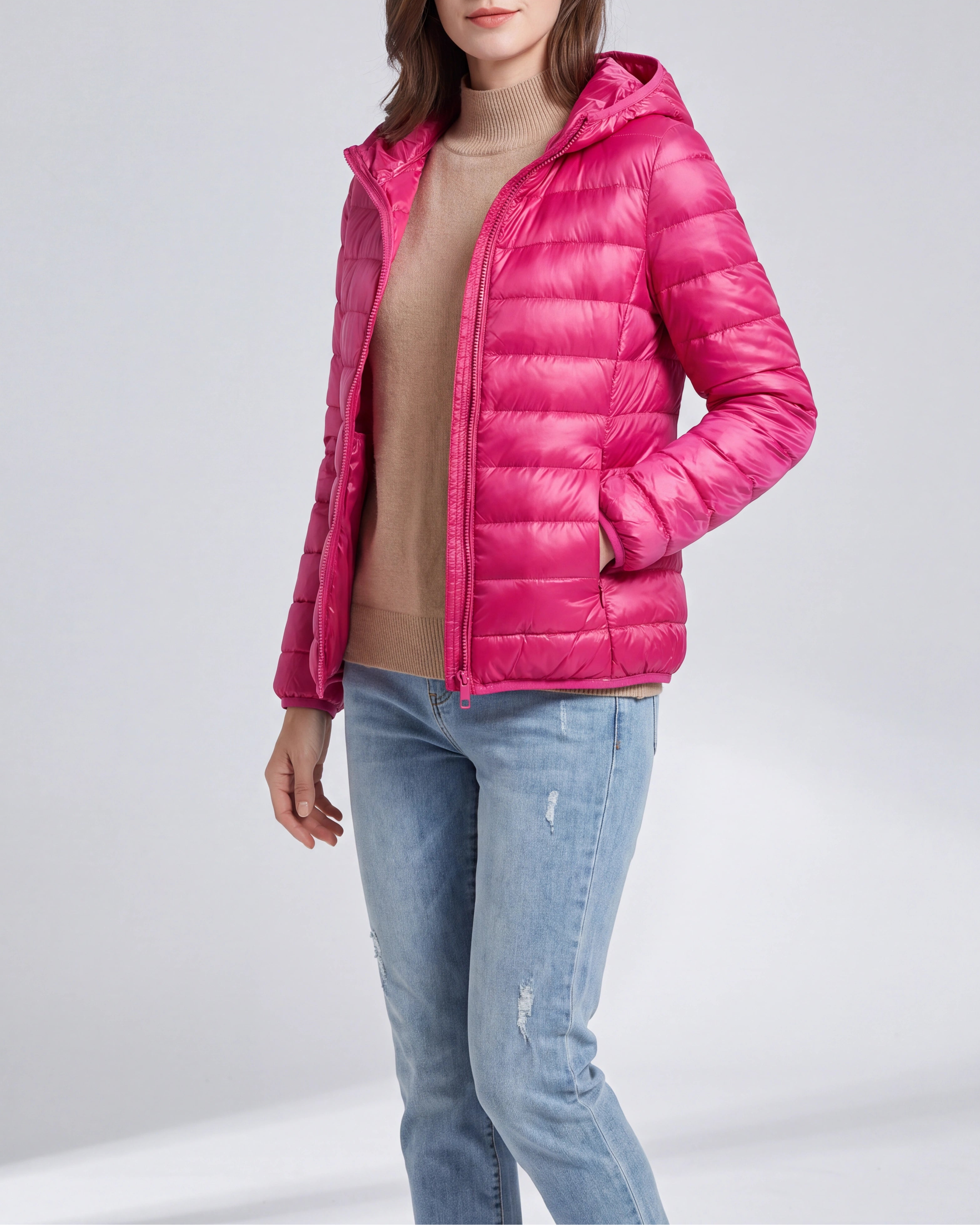 Women's Lightweight Hooded Zip Up Puffer Jacket