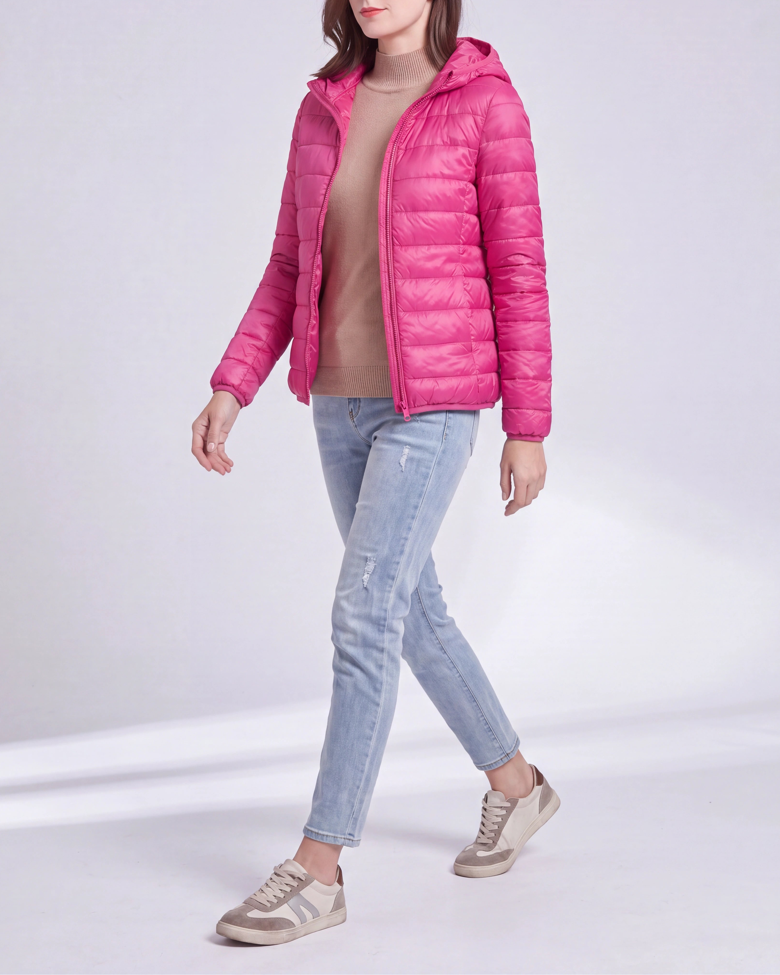 Women's Lightweight Hooded Zip Up Puffer Jacket